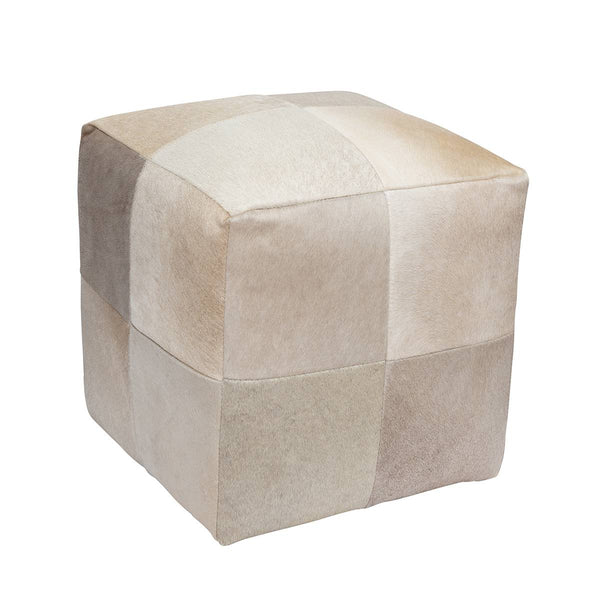 Champagne Beige Cowhide Cube Pouf Stool Ottoman - inthegardenandmore.com