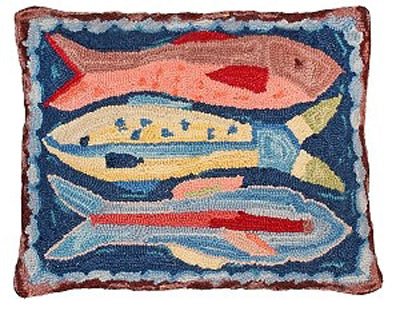 A School of Fish Nautical Handcrafted Hooked Wool Bench - inthegardenandmore.com