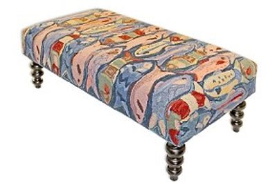 A School of Fish Nautical Handcrafted Hooked Wool Bench - inthegardenandmore.com