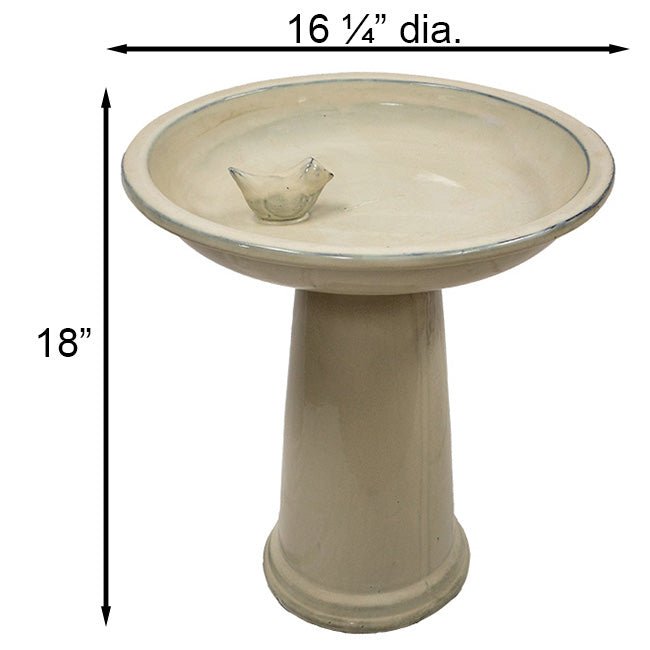 Aged White High Gloss Ceramic Birdbath Set - inthegardenandmore.com