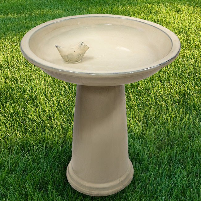 Aged White High Gloss Ceramic Birdbath Set - inthegardenandmore.com