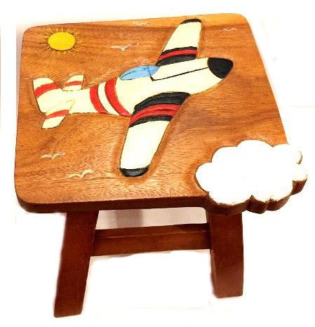 Airplane Handcrafted Wood Stool Footstool for Children - inthegardenandmore.com