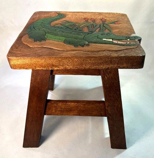 Alli the Gator Hand Carved and Hand Painted Wood Footstool for Children - inthegardenandmore.com