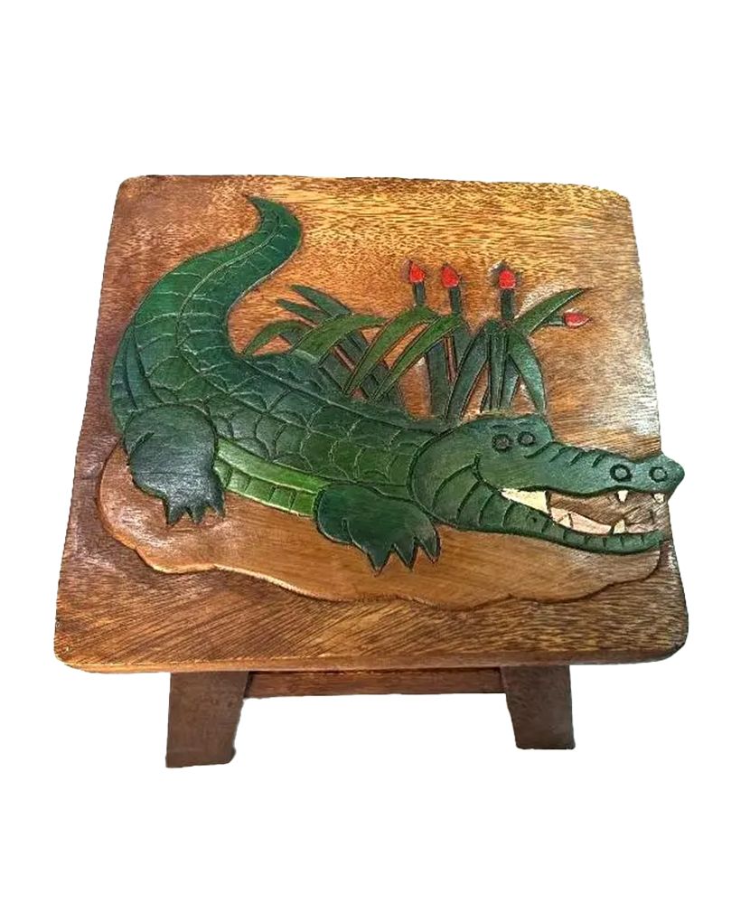 Alli the Gator Hand Carved and Hand Painted Wood Footstool for Children - inthegardenandmore.com