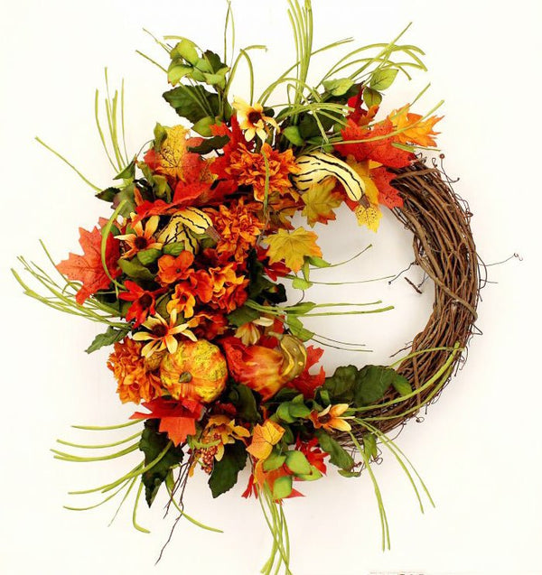 Autumn Gourds Grapevine Fall Front Door Wreath (23 inch) - inthegardenandmore.com