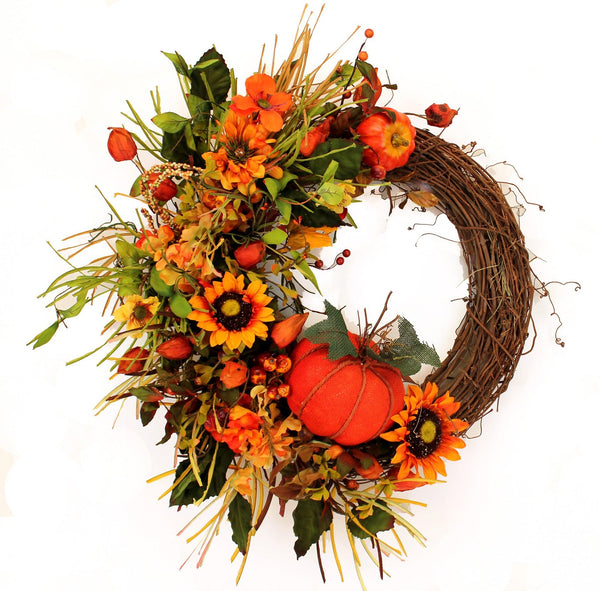 Autumn Harvest Decorative Fall Front Door Wreath (23 inch - inthegardenandmore.com