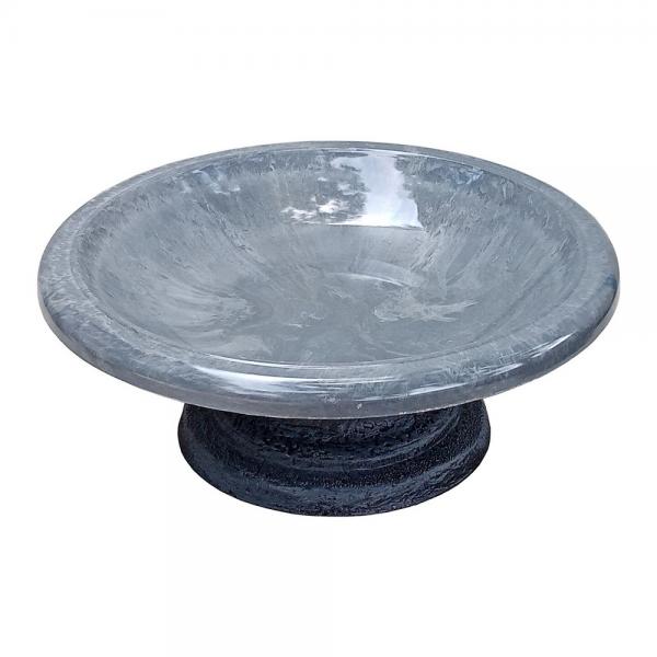 Azure Blue Gloss Tabletop Fiber Clay Birdbath - inthegardenandmore.com