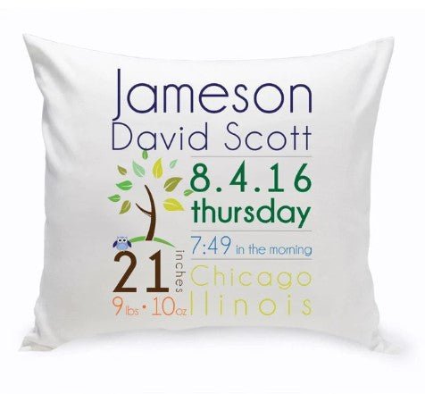 Baby Boy Birth Announcement Personalized Throw Pillow - inthegardenandmore.com