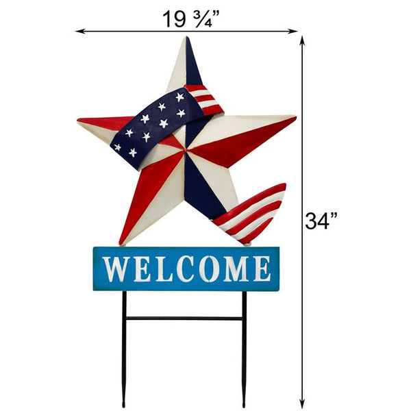 Barn Star Americana Welcome Metal Yard Art Garden Stake - inthegardenandmore.com