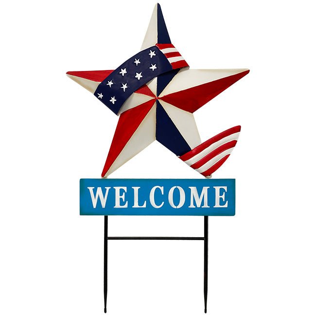 Barn Star Americana Welcome Metal Yard Art Garden Stake - inthegardenandmore.com