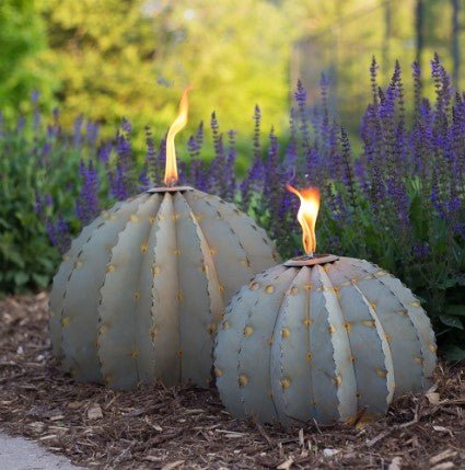 Barrel Cactus Metal Tiki Torch Yard Art Sculpture - inthegardenandmore.com