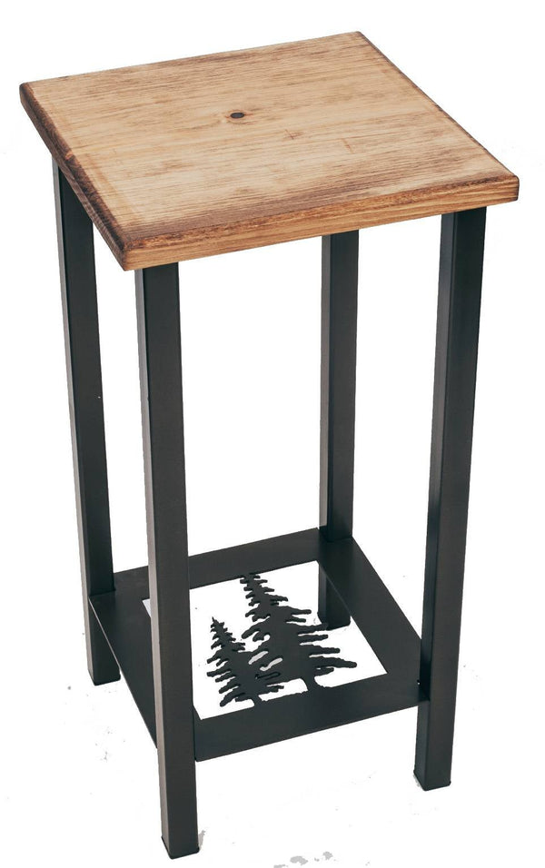 Bear and Feather Pine Tree Metal and Wood Side Table - inthegardenandmore.com