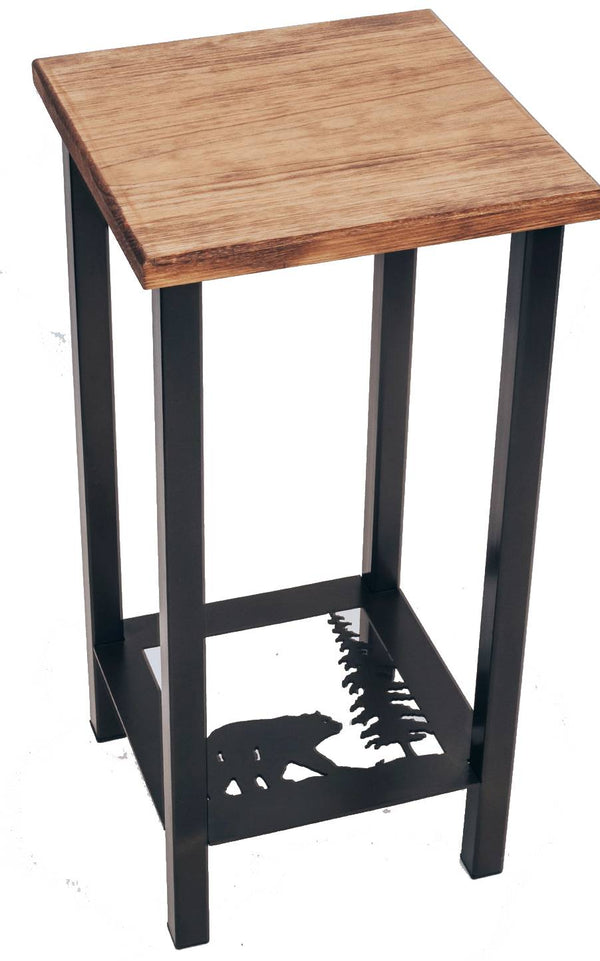 Bear and Feather Pine Tree Metal and Wood Side Table - inthegardenandmore.com