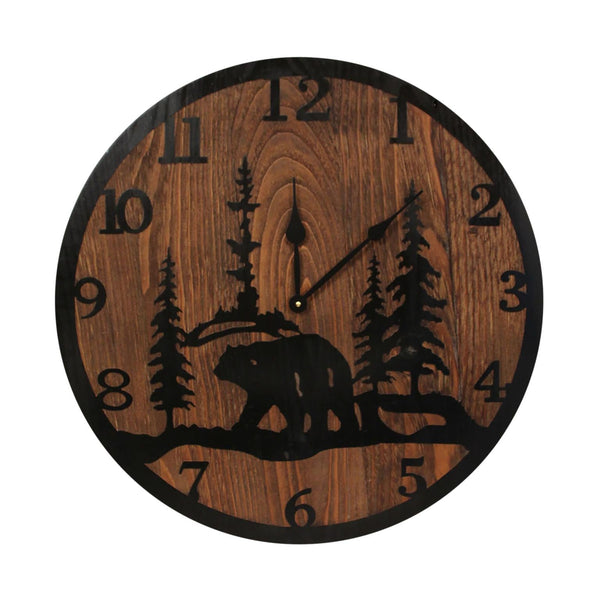 Bear Handcrafted Etched Wood Wall Clock (24”) - inthegardenandmore.com