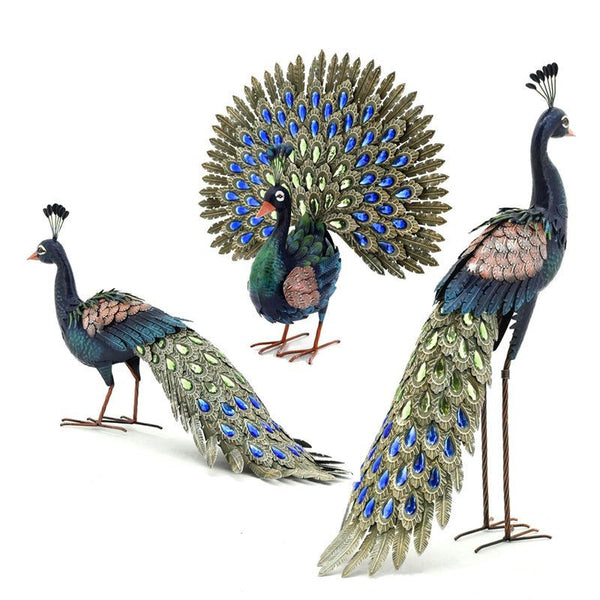 Bejeweled Peacock Bird Statuary for Garden (Set of 3) - inthegardenandmore.com