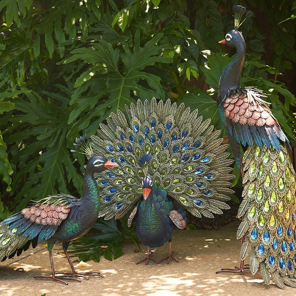 Bejeweled Peacock Bird Statuary for Garden (Set of 3)- inthegardenandmore.com