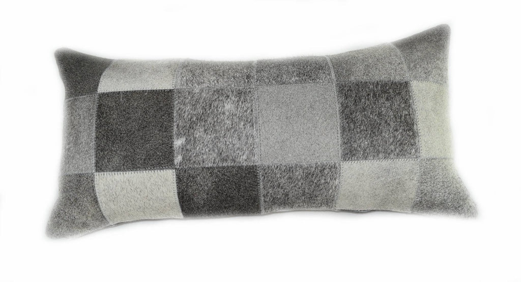 Black and White Cloudy Cowhide Patchwork Lumbar Pillow (24”x12”) - inthegardenandmore.com