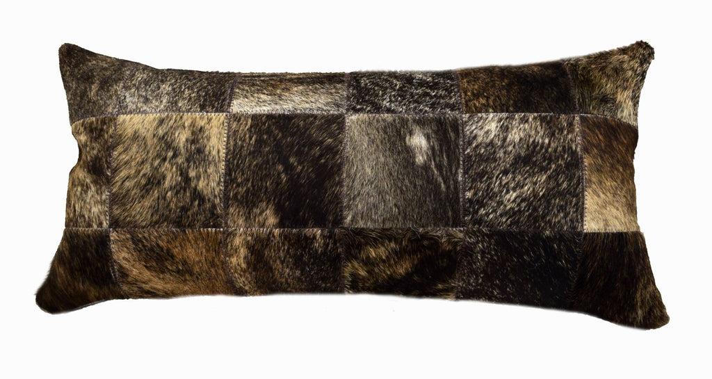 Black and White Cloudy Cowhide Patchwork Lumbar Pillow (24”x12”) - inthegardenandmore.com