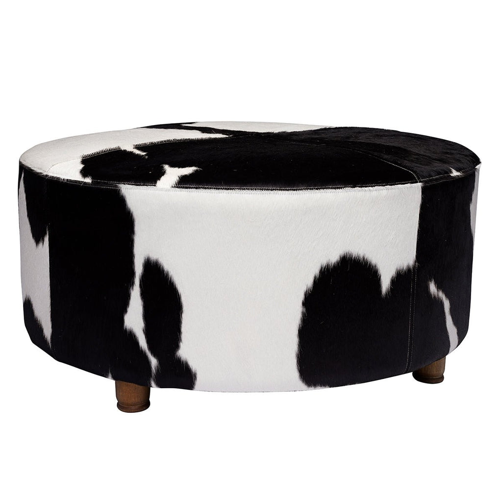 Black and White Cloudy Mid Century Cowhide Ottoman - inthegardenandmore.com