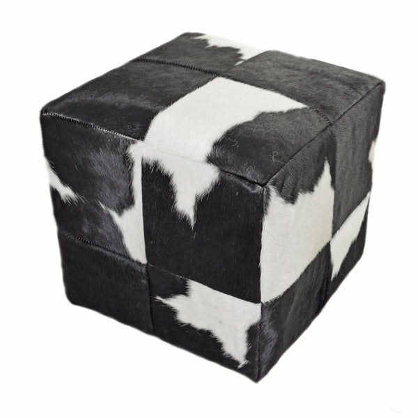 Black and White Leather Cube Pouf Stool Ottoman - inthegardenandmore.com