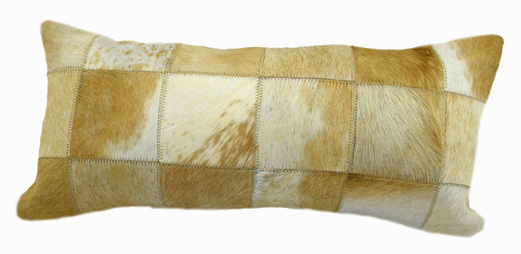 Black and White Salt and Pepper Cowhide Patchwork Lumbar Pillow (24”x12”) - inthegardenandmore.com