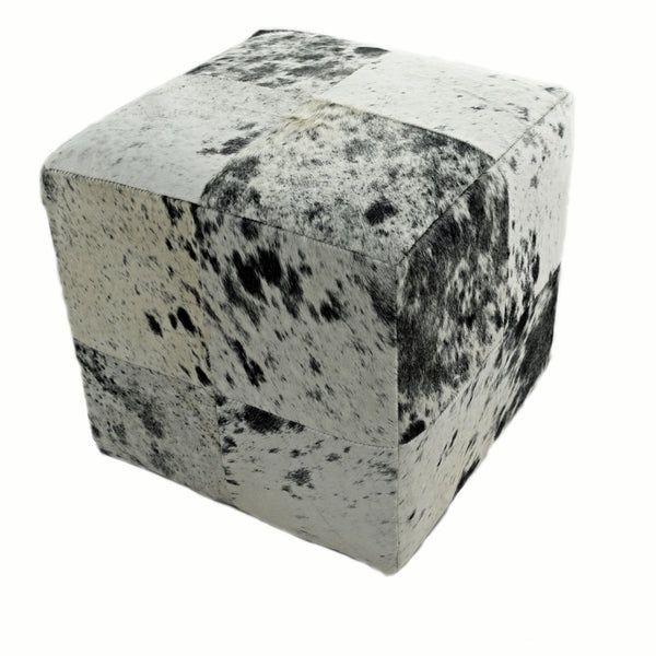 Black and White, Salt and Pepper, Leather Cube Pouf Stool Ottoman - inthegardenandmore.com