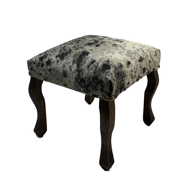 Black and White, Salt and Pepper Upholstered Cowhide Stool - inthegardenandmore.com