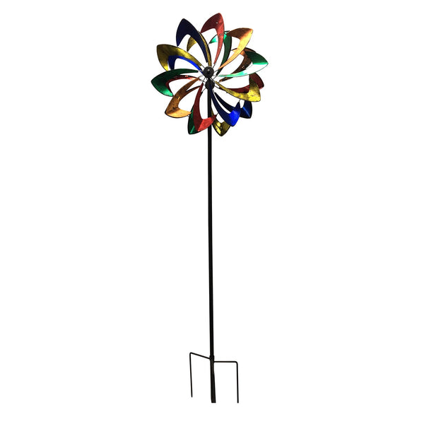 Blades of Color Solar Lighted LED Bi - Directional Kinetic Wind Spinner - inthegardenandmore.com