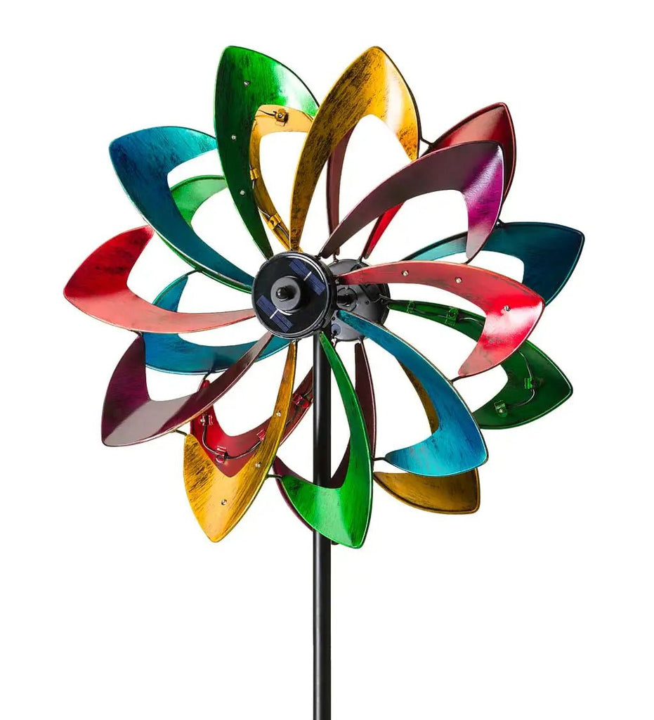 Blades of Color Solar Lighted LED Bi - Directional Kinetic Wind Spinner - inthegardenandmore.com