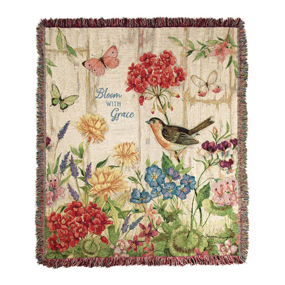 Bloom With Grace Flowers and Birds Tapestry Throw - inthegardenandmore.com