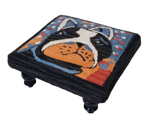 Blooming Pup Handcrafted Hooked Wool Footstool - inthegardenandmore.com