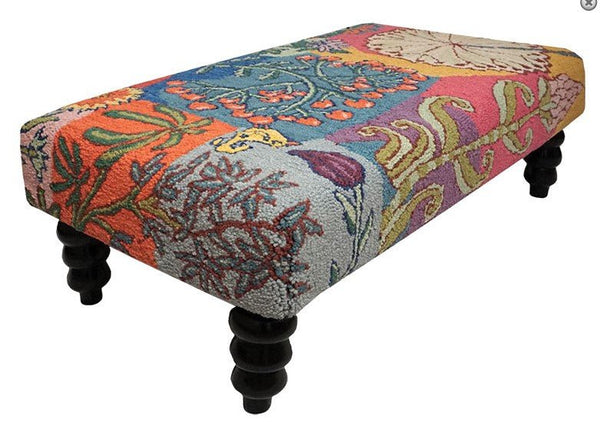 Blooms in the Wild Handcrafted Hooked Wool Bench - inthegardenandmore.com