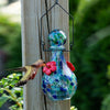 Blue Handblown Glass Solar LED Luminating Hummingbird Feeder - inthegardenandmore.com