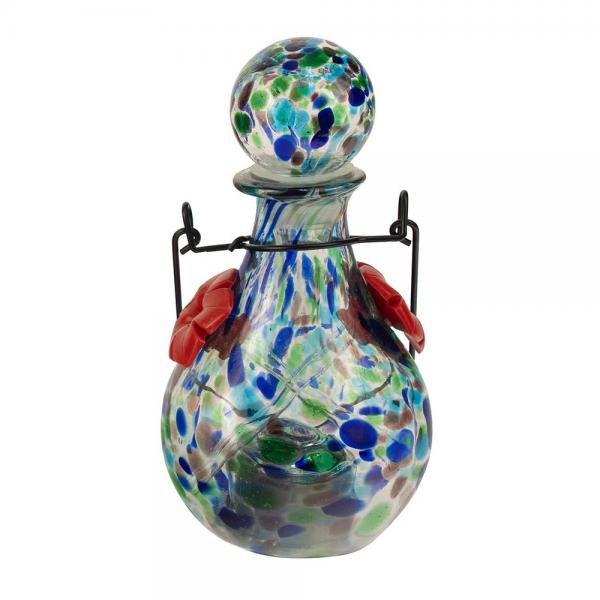 Blue Handblown Glass Solar LED Luminating Hummingbird Feeder - inthegardenandmore.com