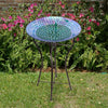 Blue Hues Mosaic Glass Birdbath with Black Metal Stand - inthegardenandmore.com