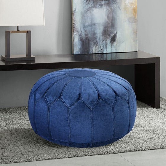 Blue Oversized Round Ottoman Pouf - inthegardenandmore.com