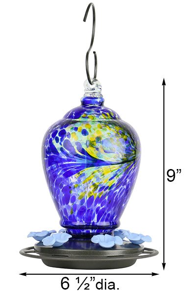 Blue Swirl Artisan Hand - Blown Glass Hummingbird Feeder - inthegardenandmore.com