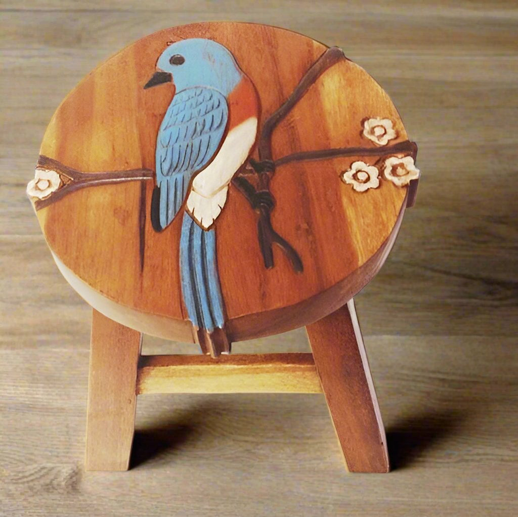 Bluebird Handcrafted Wood Stool Footstool - inthegardenandmore.com