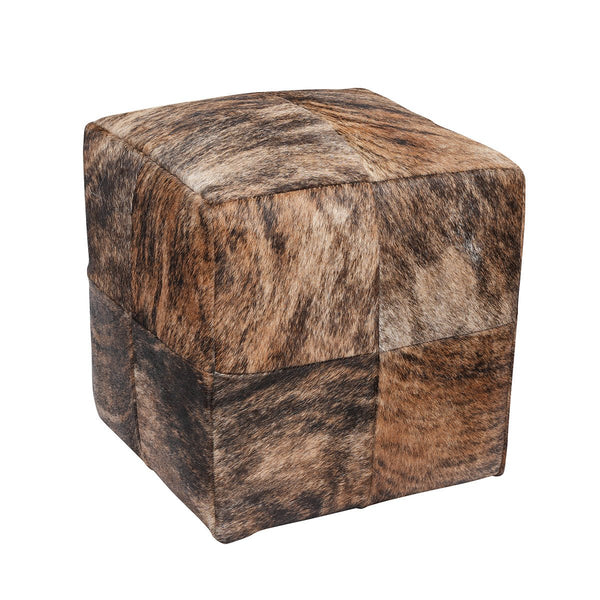 Brindle Brown Cowhide Cube Pouf Stool Ottoman - inthegardenandmore.com