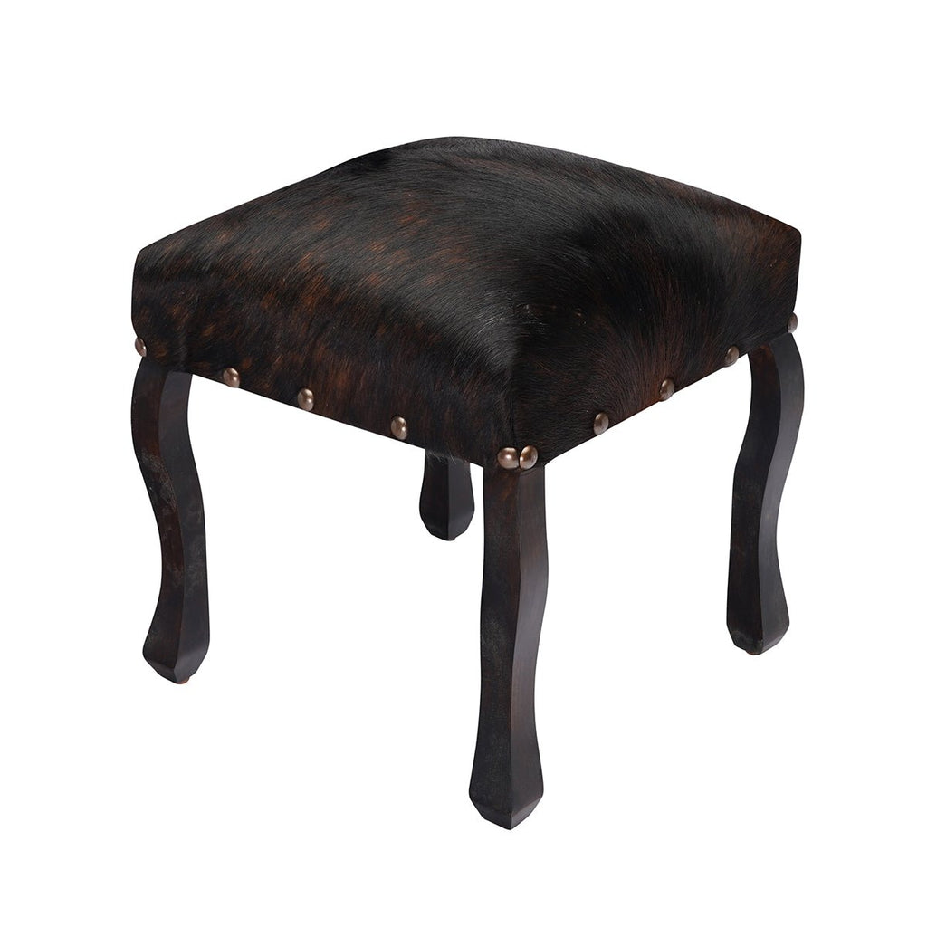 Brindle Upholstered Cowhide Stool - inthegardenandmore.com