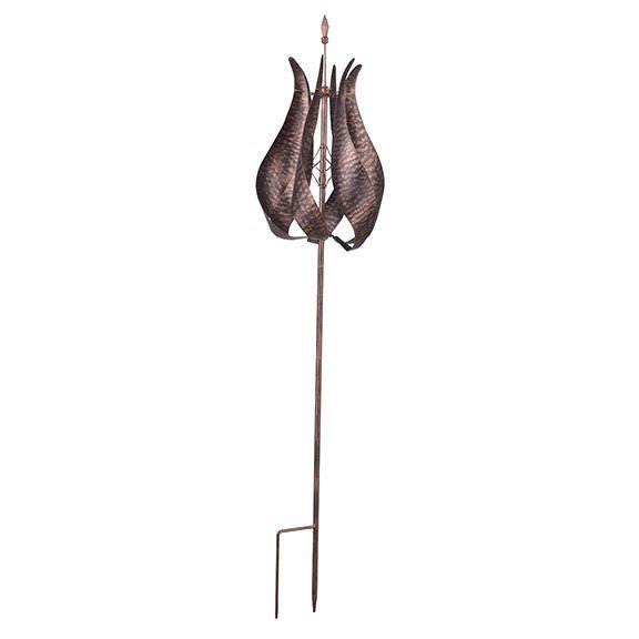 Bronzed Lotus Vertical Kinetic Wind Spinner Sculpture - inthegardenandmore.com