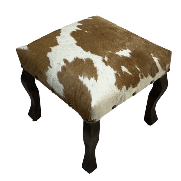 Brown and White Cloudy Upholstered Cowhide Stool - inthegardenandmore.com