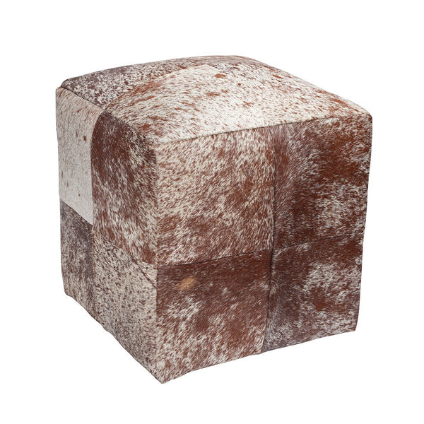 Brown and White, Salt and Pepper, Cowhide Cube Pouf Stool Ottoman - inthegardenandmore.com