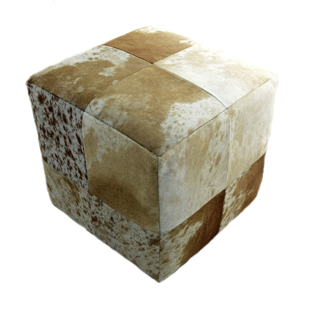 Brown and White, Salt and Pepper, Leather Cube Pouf Stool Ottoman - inthegardenandmore.com