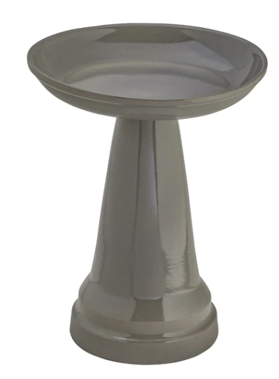 Burgundy High Gloss Glazed Clay Birdbath - inthegardenandmore.com