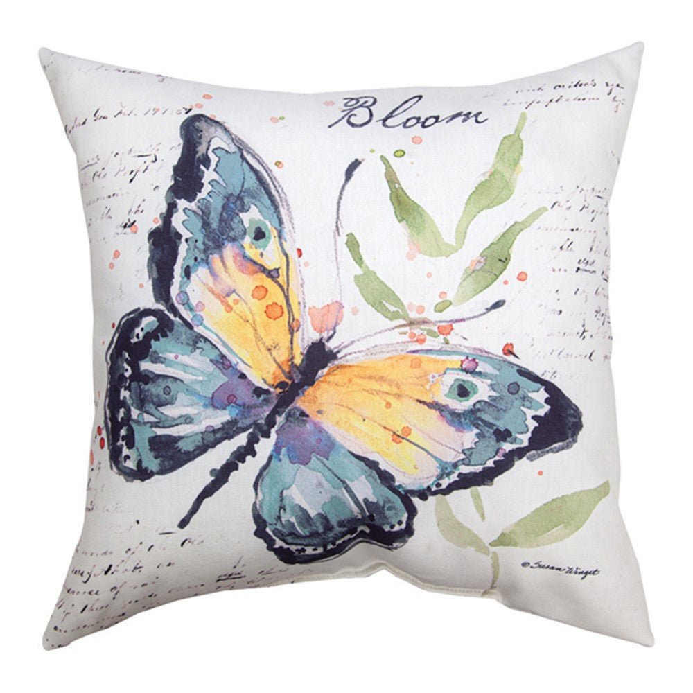 Butterfly Shine and Bloom Reversible Indoor Outdoor Word Pillows – 18” - inthegardenandmore.com