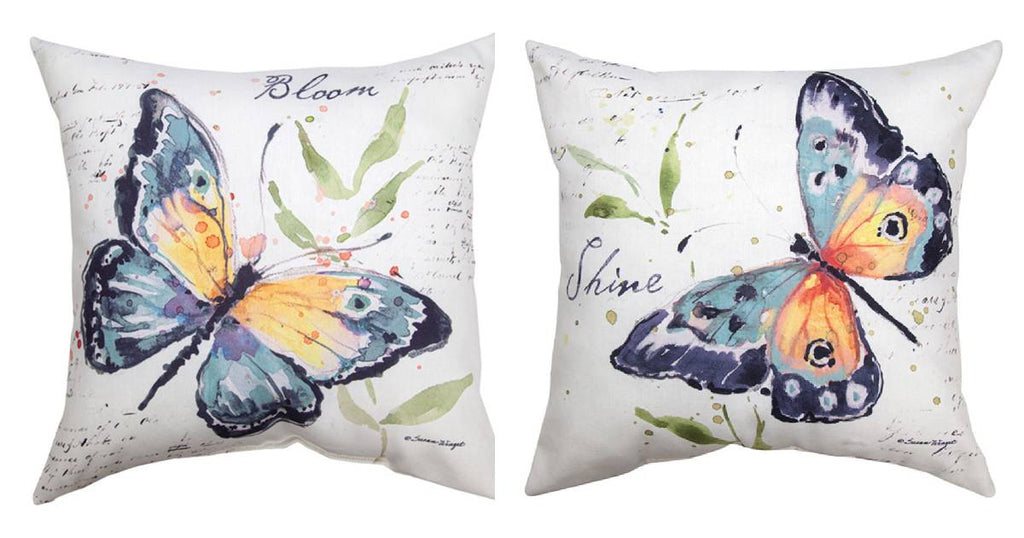 Butterfly Shine and Bloom Reversible Indoor Outdoor Word Pillows – 18” - inthegardenandmore.com