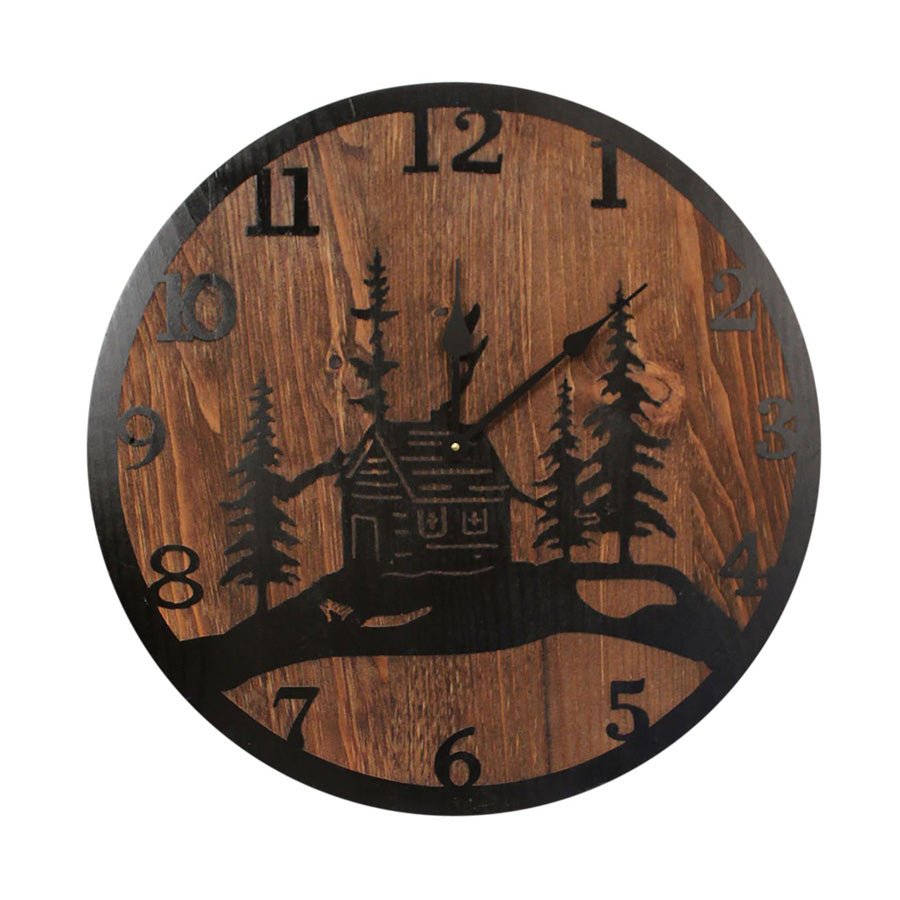 Cabin Etched Wood Round Wall Clock - 24” - inthegardenandmore.com