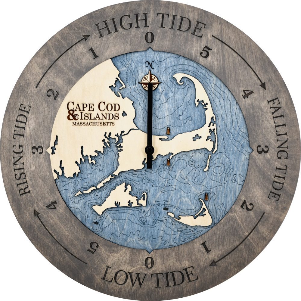 Cape Cod Nautical High Tide, Low Tide Wood Map Tide Clock - (Can be Personalized) - inthegardenandmore.com