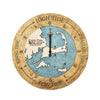 Cape Cod Nautical High Tide, Low Tide Wood Map Wall Clock with Blue Green Water and Golden Honey wood accent frame.